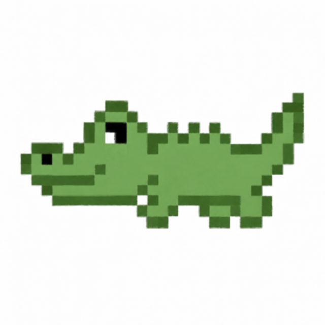 Pixel Gator, the coin's mascot, rendered as a simple green pixel-art crocodile